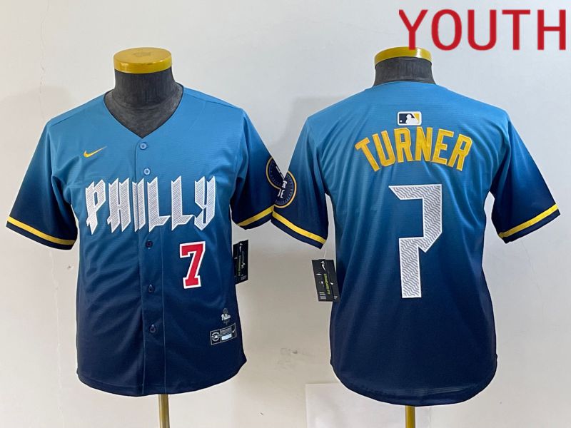 Youth Philadelphia Phillies #7 Turner Blue City Edition Nike 2024 MLB Jersey style 2->youth mlb jersey->Youth Jersey